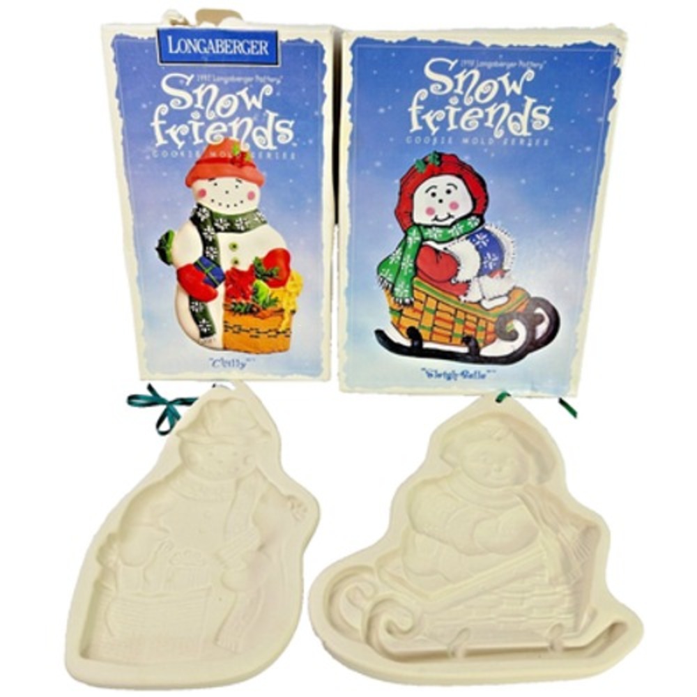 Longaberger Pottery‎ SNOW FRIENDS 1997 Chilly 1998 Sleigh Belle Cookie Molds Box